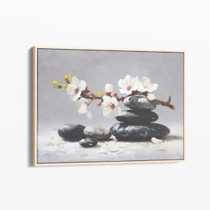 Floral Zen Stones White Oil Painting Canvas Print | Bathroom Wall Decor | Bathroom Canvas Art Prints | Bathroom Art | New House Gift | FZS3