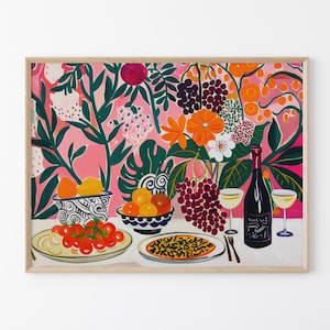Dinner Table Food Abstract Paining | Retro Food Art | Vintage Food Illustration Art, Food Poster | Gift for Chef | DTF8