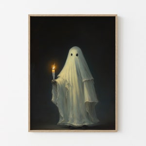 Geist hält Kerze im Dunkeln Ölgemälde, Vintage Poster, Kunst Poster Druck, Dark Academia, Spukender Geist, Halloween Dekor VG07