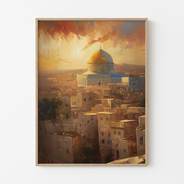 Jerusalem Dome of the Rock In The Old City Painting, Wall Art Print, Jerusalem Gift, Israel Landscape Wall Art, Religious Home Decor