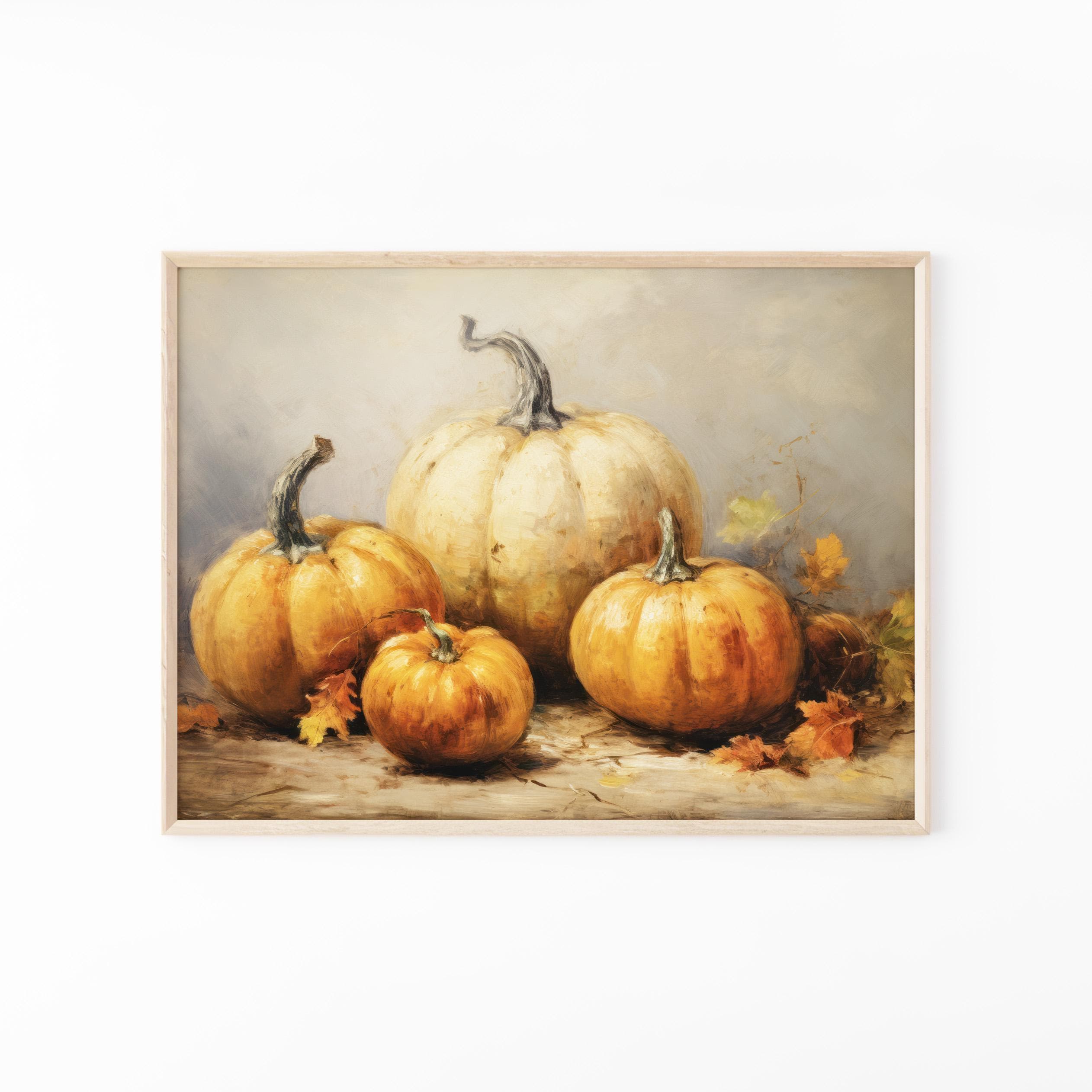 Vintage Print Pumpkin Still Life Painting Print | Rustic Fall Art ...