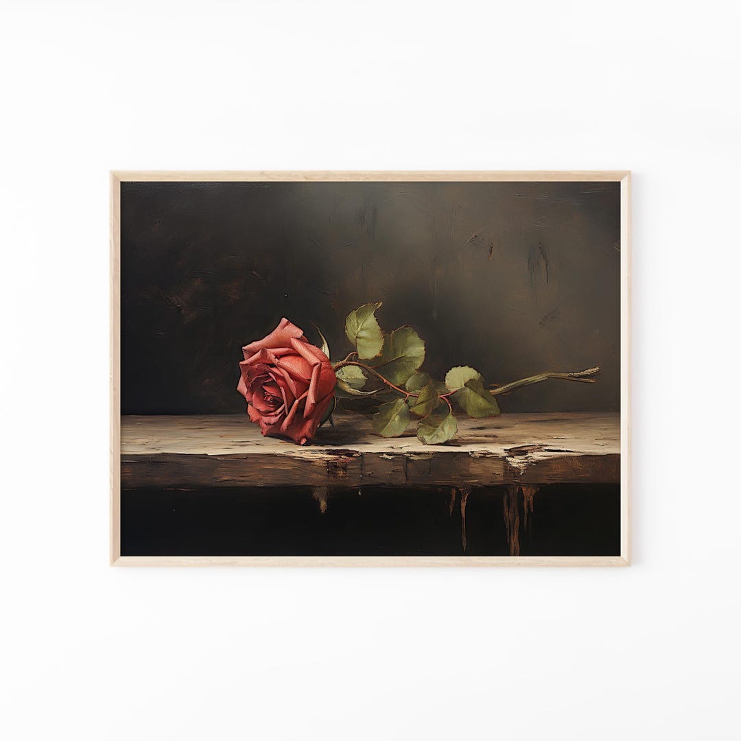 Vintage Moody Dark Flower Rose Flower Still Life Oil Painting | Floral ...