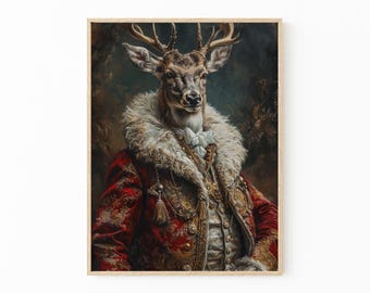 Vintage Stag Victorian Portrait Painting Print | Deer Wall Art Print | Animal Home Decor Gift | VSV4