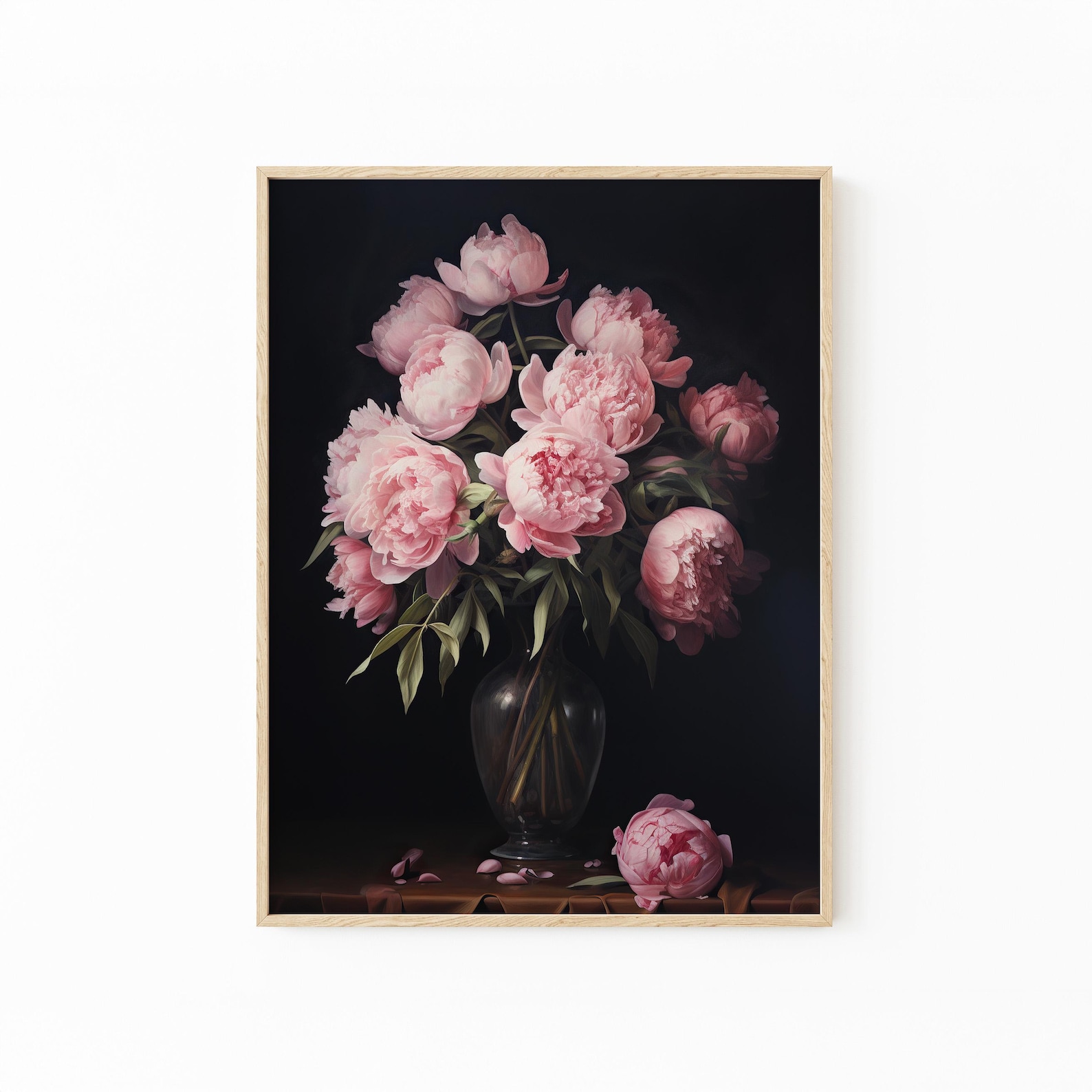 Vintage Moody Dark Peony Still Life Oil Painting Print | Floral Dark ...