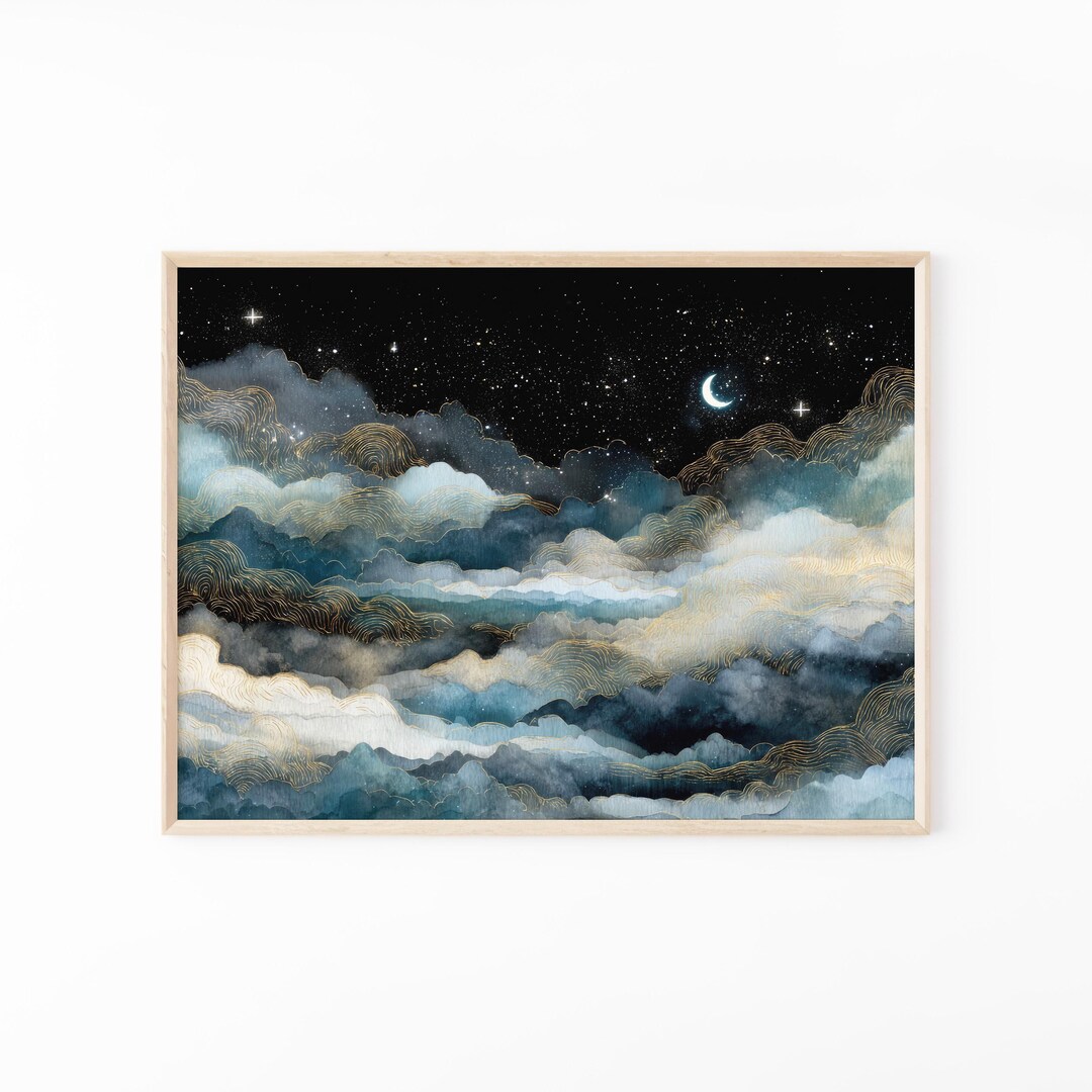 Moody Celestial Painting Print | Dark Academia Night Sky Art With ...