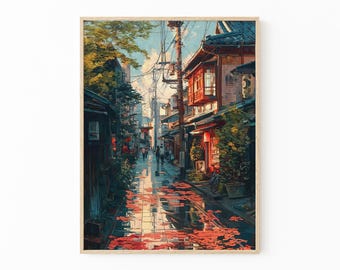 Tokio stadsgezicht schilderij print | Streetart in mangastijl | Levendig Japans wanddecor | Voor animeliefhebbers en stadsliefhebbers | TPP4