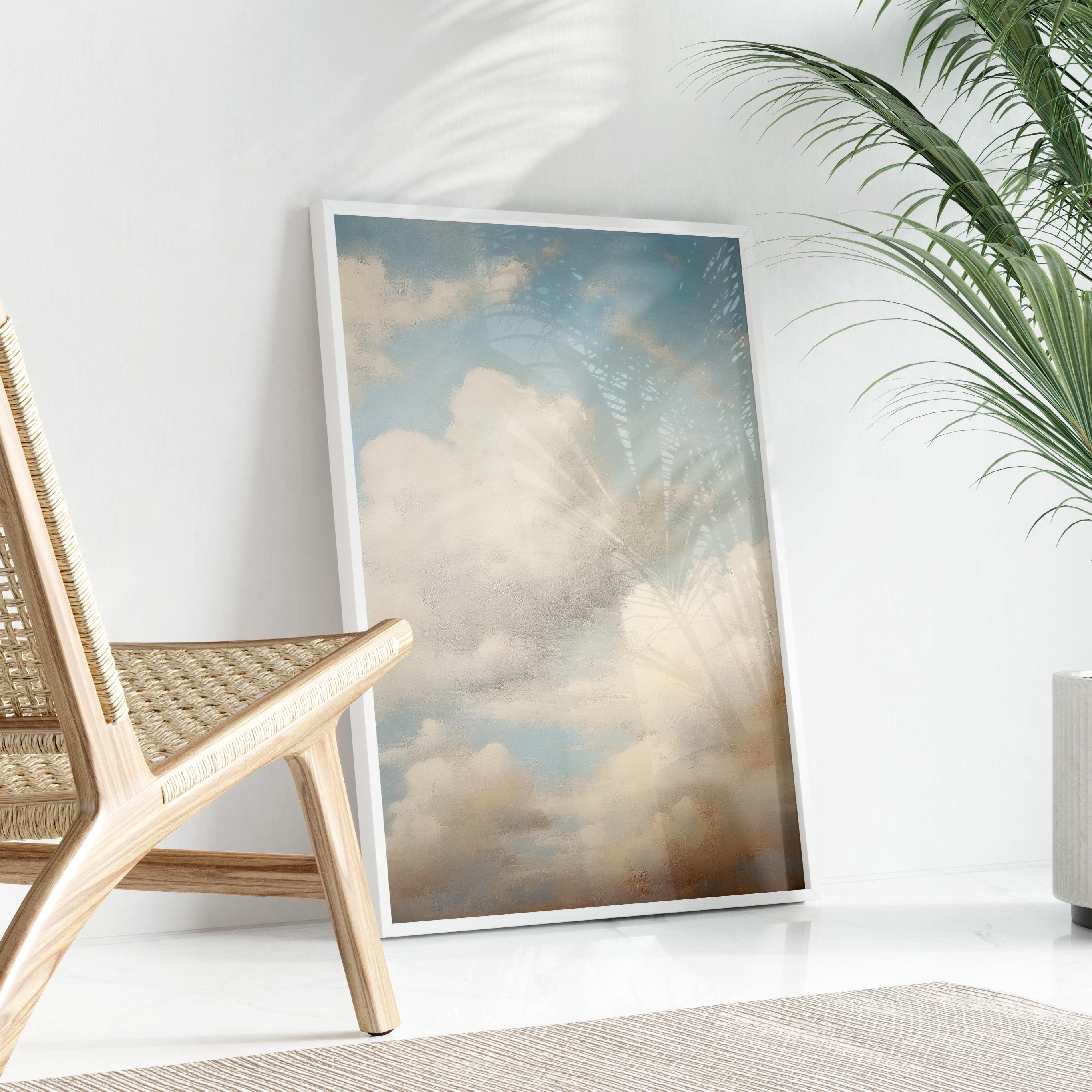 ヴィンテージ 青空 雲 油絵 プリント | 子供部屋 ウォールアート | 空