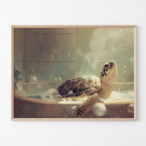 Turtle In Bathtub Print | Animal Decor | Bathroom Wall Art | Turtle Art Wall Decor | Modern wall Art | Turtle Wall Art | Turtle Decor | TIB2
