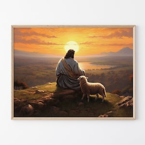 Jesus Leaves the 99 Painting, Parable of the Lost Sheep, Good Shepherd, Painting Print, Sketch, Jesus Art, Bible Wall Art, Christian Faith