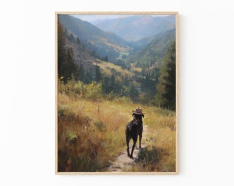 Dog in Cowboy Hat Oil Painting Print | Vintage art | Midwestern Wall Art | Western Dog Print | Western Painting Art | Funny Art | HVP4
