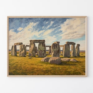 Stonehenge Rocks inspired English Vintage Artwork Oil Painting Print, High-Quality Matte Wall Art Print, Landscape Home Decor