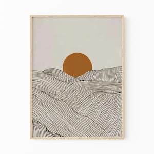 Japanese Alps Illustration Print | Japandi Wall Art | Japanese Sun Set Prints | Abstract Line Art | Mountains Line Art Drawing | JAI6