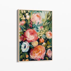 Vintage Green Flower Oil Painting Print | Canvas Print | Abstract Floral Painting | Modern Floral Painting Living Room Wall Decor | ABT4