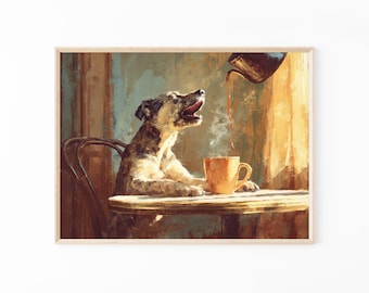 Stampa "Caffè per cani": divertente decorazione murale vintage per la cucina per gli amanti dei cani / OCG2