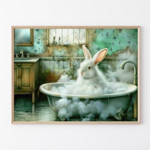 Dipinto di coniglio nella vasca da bagno / Stampa artistica da parete per bagno / Decorazione con animali / Decorazione per bagno / Decorazione per cameretta dei bambini / Decorazione da parete con coniglio per bambini / RIB8
