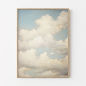 Stampa a olio vintage con cielo azzurro e nuvole / Arte murale per cameretta dei bambini / Arte murale con cielo / Dipinto a olio antico / Stampa di nuvole / Stampa opaca premium VBS3