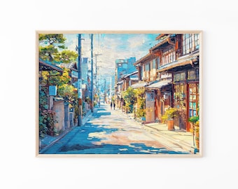 Tokio stadsgezicht schilderij print | Streetart in mangastijl | Levendig Japans wanddecor | Voor animeliefhebbers en stadsliefhebbers | TPP8
