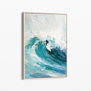 Surfando em ondas azuis Pintura a óleo | Impressão em tela esticada | Arte de parede Pintura de surfe | Presentes de surfista | Presente de arte de parede em tela | SOB8