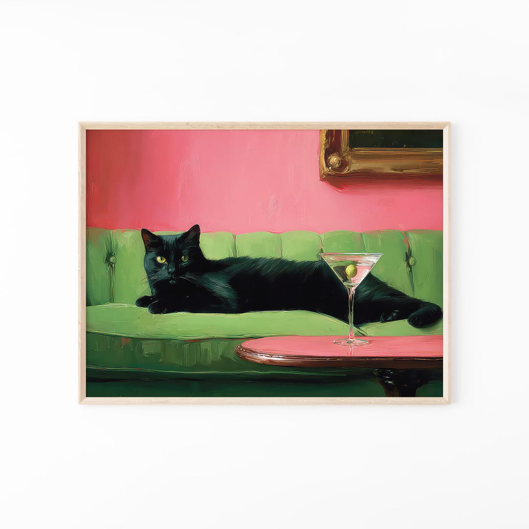 Cat With Martini Oil Painting Print | Cute Quirky Whimsical | Cocktail ...