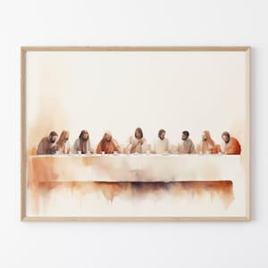 The Last Supper Watercolour Painting, Fall Decor, Sketches, Jesus Art, Bible Wall Art, Bible Verse Print, Christian Faith | TLS6