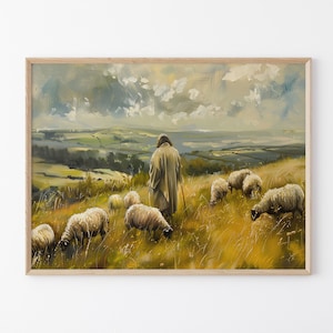 The Lord is my Shepherd Art, Modern Christian Art, Jesus Leaves 99, Coastal Christian Art, Jesus Art, Christ Art, Christian Painting TLI3