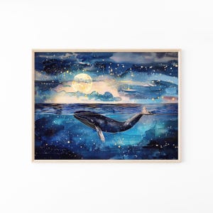 Celestial Night Whale Watercolour Painting | Humpback Whale | Nursery Watercolour Artwork Print | CNW5