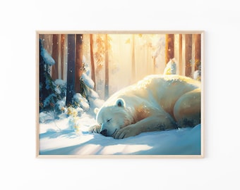 ホッキョクグマの絵、溶ける氷山、北極の絵、彼への面白いビールの