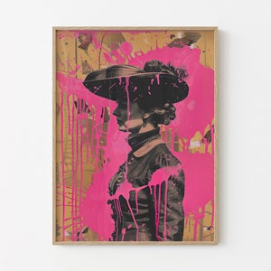 Viktorianische Frau Porträt Rosa Malerei Druck | Seltsames viktorianisches Porträt | Schrullig Eclectic Home Badezimmer | Alternative Spaß Kunstdruck | PPF4