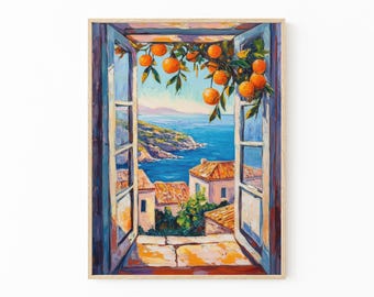 Open Window Henri Matisse Print | Henri Matisse Style Fauvism Painting | Mediterranean Sea | Orange Tree | Coastal View | OWH1