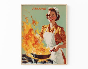 Funny Kitchen Art Print | Retro 50s Poster | Vintage Cooking Wall Art | Humorous Retro Decor | FAF3