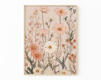 Vintage Flower Botanical Painting Print | Pink Bouquet Museum-Style Floral Art | CWA4