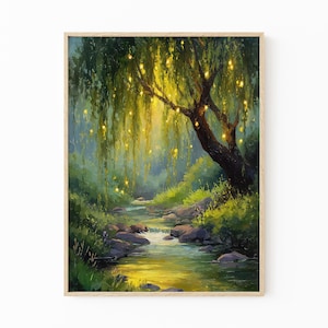 Willow Tree Fairies Oil Painting Print | Cottagecore Decor | Dark Academia Art | Enchanted Nature Wall Art | Rustic Aesthetic | TOP6