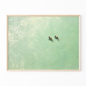 Green Abstract Oil Painting Print | Two People Swimming Painting | Turquoise Painting | Green wall art | Green Minimalist Art | GBO7