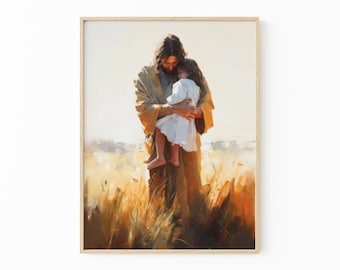 Holy Embrace Oil Painting Print | Jesus Portrait Wall Art | Scripture Wall Art | Holy Home Decor