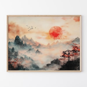 Japanese Maple Tree at Sunset Oil Painting Canvas Print | Vintage Japanese Inspired Print Canvas Art | Retro Japanese Art | TMJ4