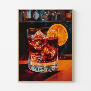 Negroni Cocktail Malerei Druck | Negroni Kunst | Retro Cocktail Poster | Klassische Cocktails | Bar Dekor | Bar Drucke | AK5