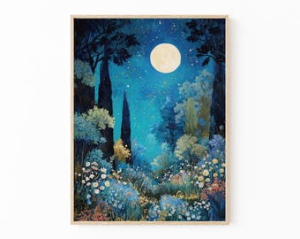 William Morris-afdruk | Gouden decoratie | Maanposter | Nachtelijke hemelkunst | Botanische muurkunst | Gebloemde slaapkamerprint | CEF1