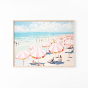 Pink Ocean | Abstract Coastal Painting Print | Girly Apartment Decor | Pink Wall Art | Girly Beach Maximalist Umbrella Painting | PO3