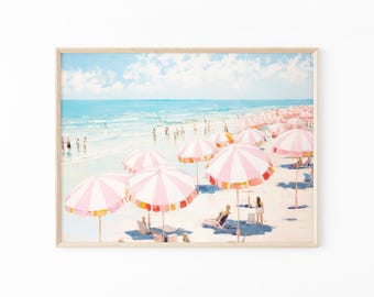 Pink Ocean | Abstract Coastal Painting Print | Girly Apartment Decor | Pink Wall Art | Girly Beach Maximalist Umbrella Painting | PO3