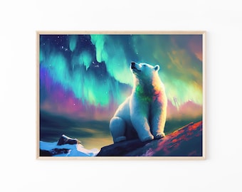 ホッキョクグマの油絵 ホッキョクグマの絵、溶ける氷山、北極の絵、彼への面白いビールの