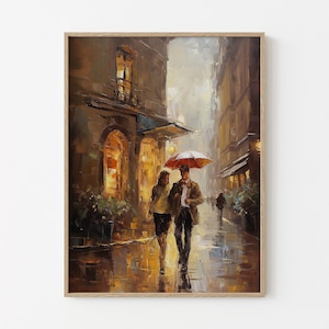 Ein regnerischer Tag in Paris Ölgemälde Druck, Stimmungsvoller Vintage Herbst Wand Kunst Matt Druck, Romantisches Geschenk #RDL7