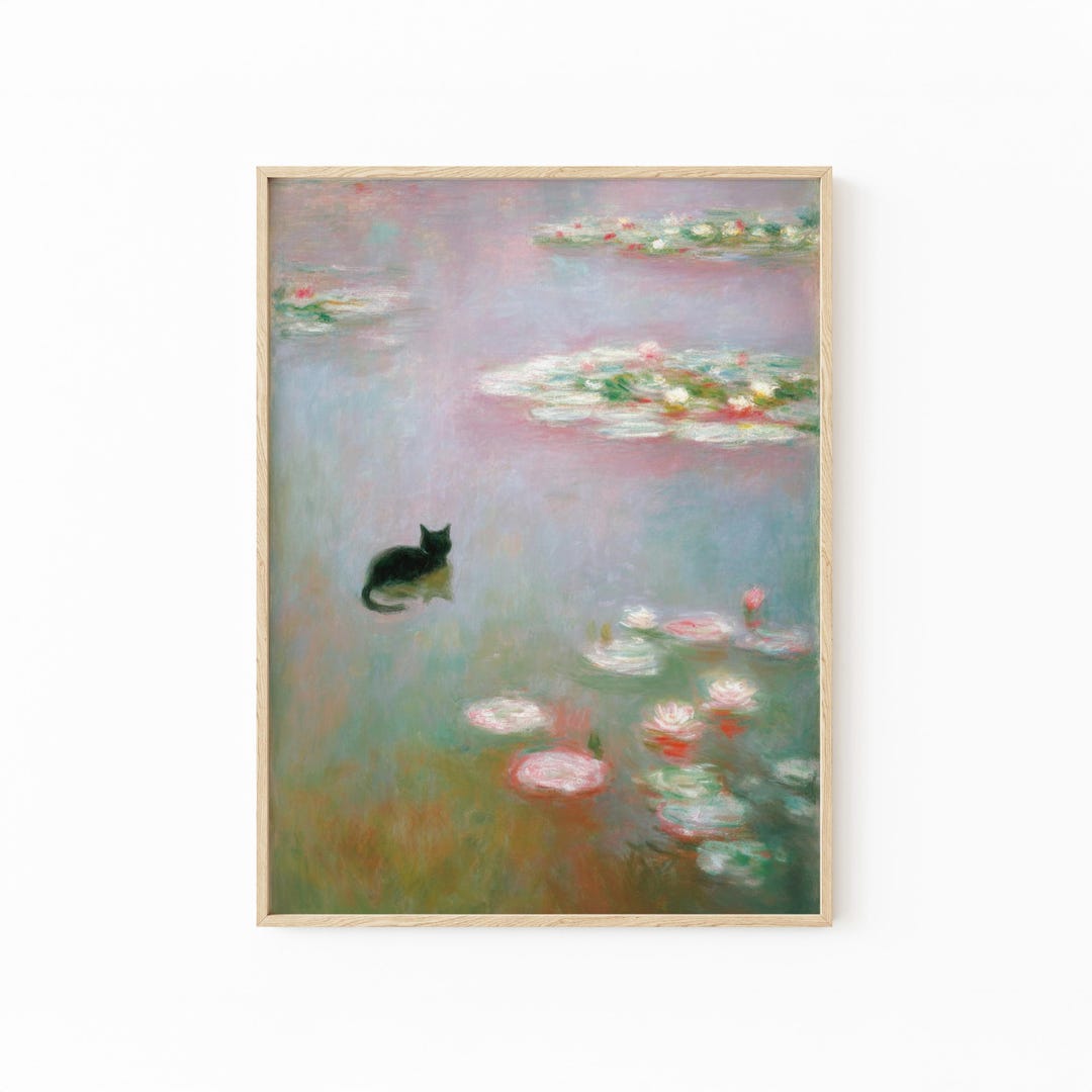 Black Cat Swimming in Water Lilies by Claude Monet Print: Vintage ...