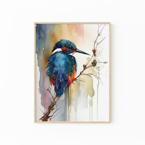 Beautiful Kingfisher Original Water Colour Painting, Kingfisher Print Art, Wall Art Matte Print, Kingfisher Gifts