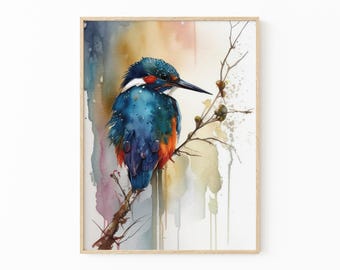 Beautiful Kingfisher Original Water Colour Painting, Kingfisher Print Art, Wall Art Matte Print, Kingfisher Gifts