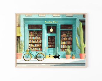 Bookstore Oil Painting Print | Cozy Bookshop Painting | Library Wall Decor | Gift for Book Lover | Home Office Literary Art | BOO5