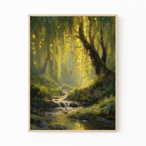 Willow Tree Fairies Oil Painting Print | Cottagecore Decor | Dark Academia Art | Enchanted Nature Wall Art | Rustic Aesthetic | TOP7