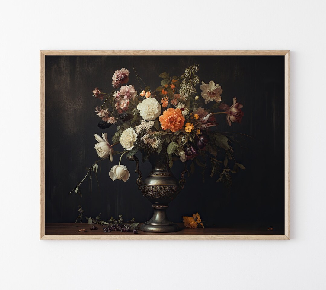 Vintage Moody Dark Flower Print, Dark Academia Botanical Wall Art ...
