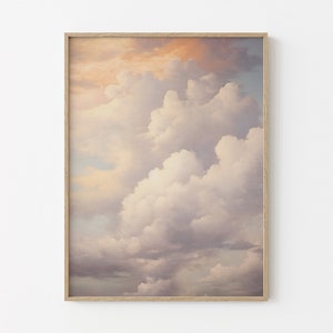 Stampa a olio vintage con nuvole al tramonto / Arte murale per cameretta dei bambini / Arte murale con cielo / Dipinto a olio antico / Stampa di nuvole / Stampa opaca premium VBS7