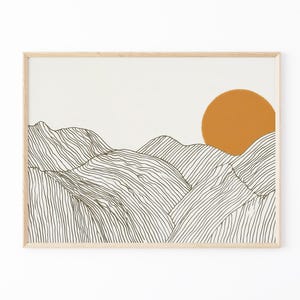 Japanese Alps Illustration Print | Japandi Wall Art | Japanese Sun Set Prints | Abstract Line Art | Mountains Line Art Drawing | JAI1