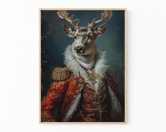 Vintage Stag Victorian Portrait Painting Print | Deer Wall Art Print | Animal Home Decor Gift | VSV3